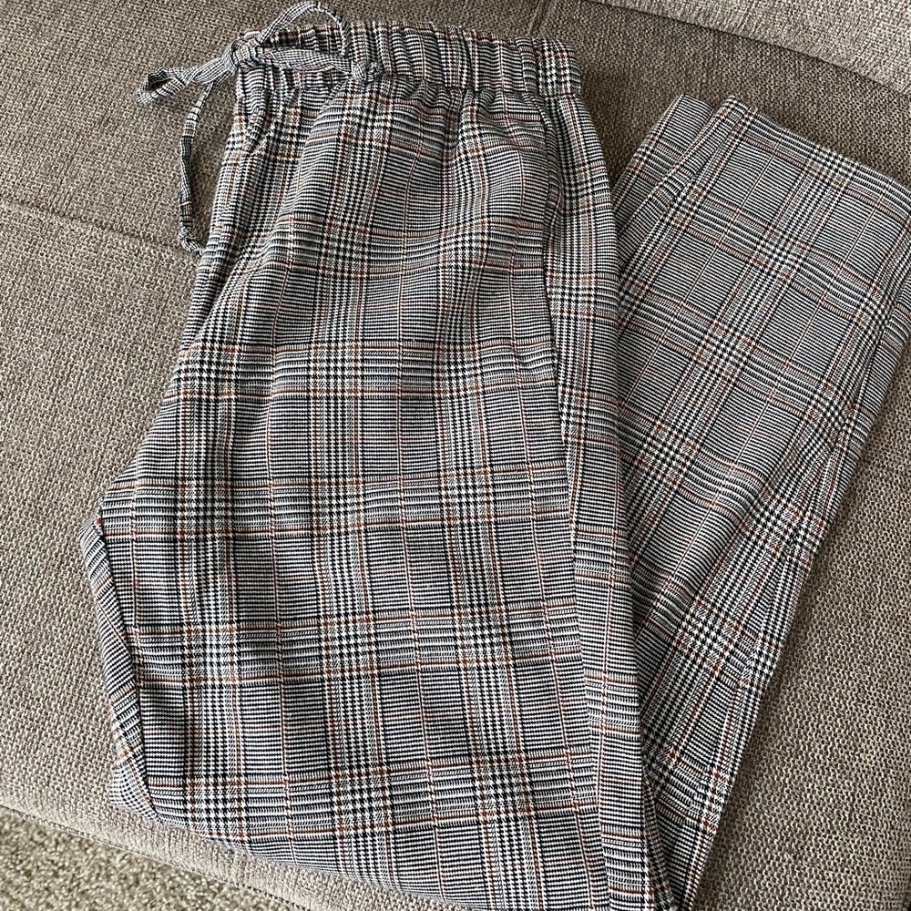 Plaid Elastic Waist Drawstring Pants